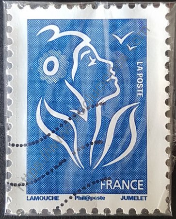 Sello Francia 2008 Marianne Lamouche sin valor facial color azul