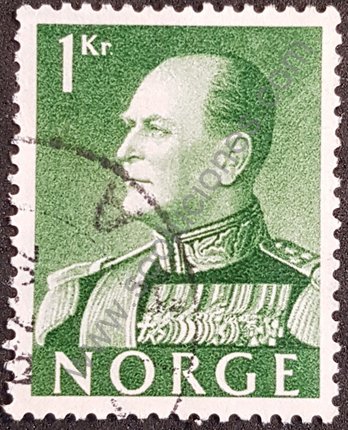 Sello de Noruega año 1959 Rey Olaf V valor 1kr