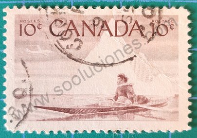 Sello Canadá 1955 Esquimal y Kayak