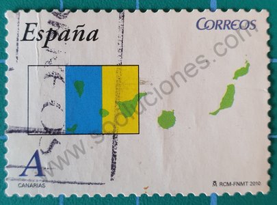 Sello Islas Canarias mapa y bandera - España 2010