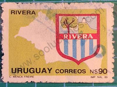 Mapa y escudo de Rivera - Sello de Uruguay 1990