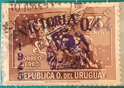 Pegaso sobre marcado - Sello Uruguay 1945