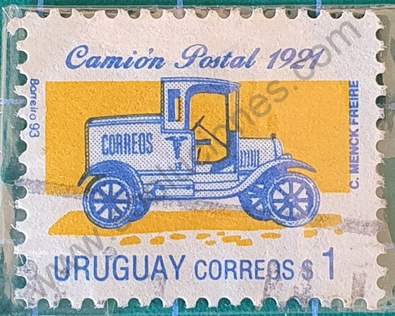 Camión postal de 1921 - Sello Uruguay de 1993