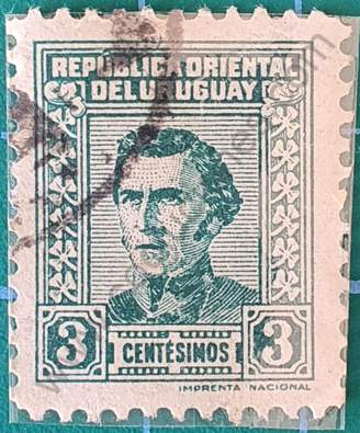 Sello Uruguay 1948 S Gibbons 841a Busto Artigas 3c dentado 11