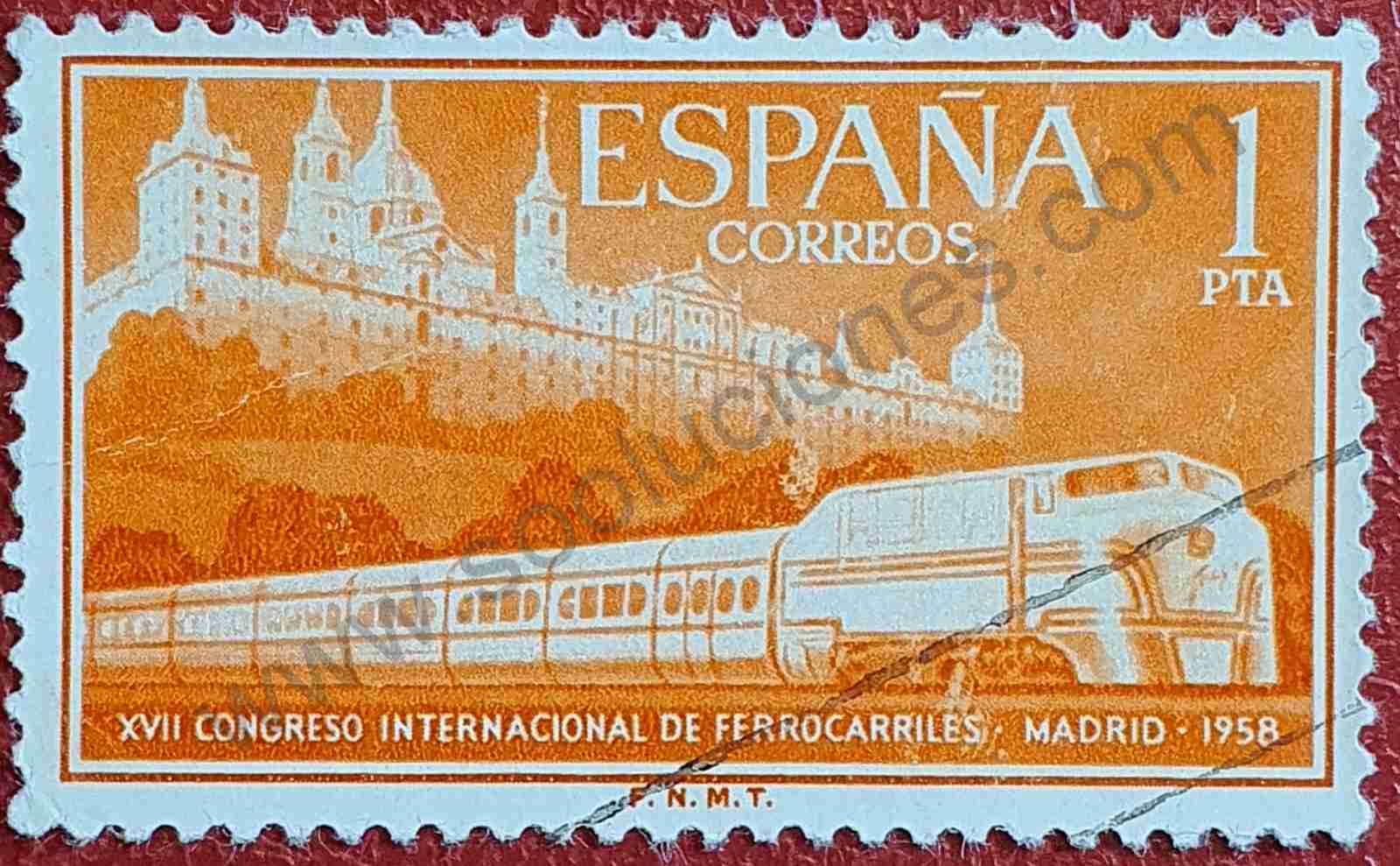 Tren Talgo y Monasterio El Escorial - Sello España 1958