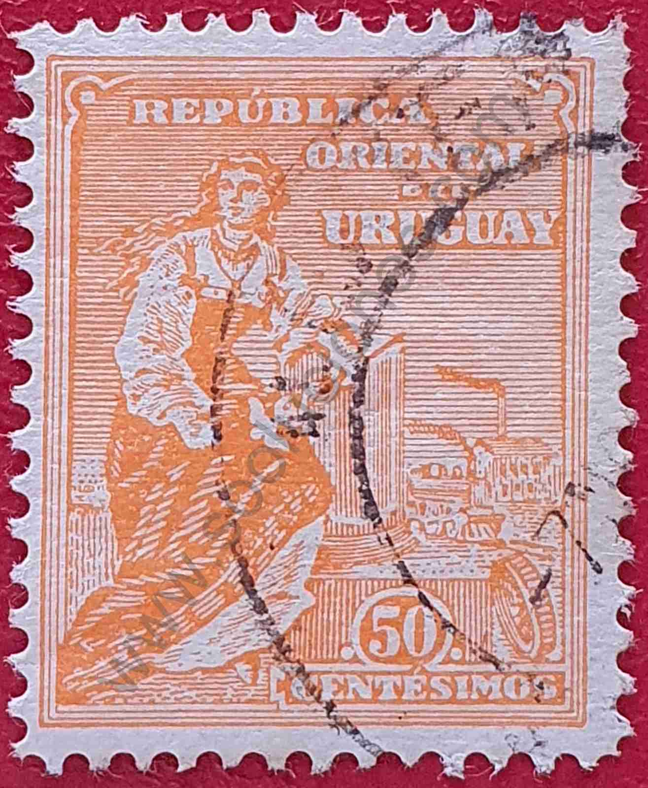 Alegoría Industria y Transporte - Sello de Uruguay 1914