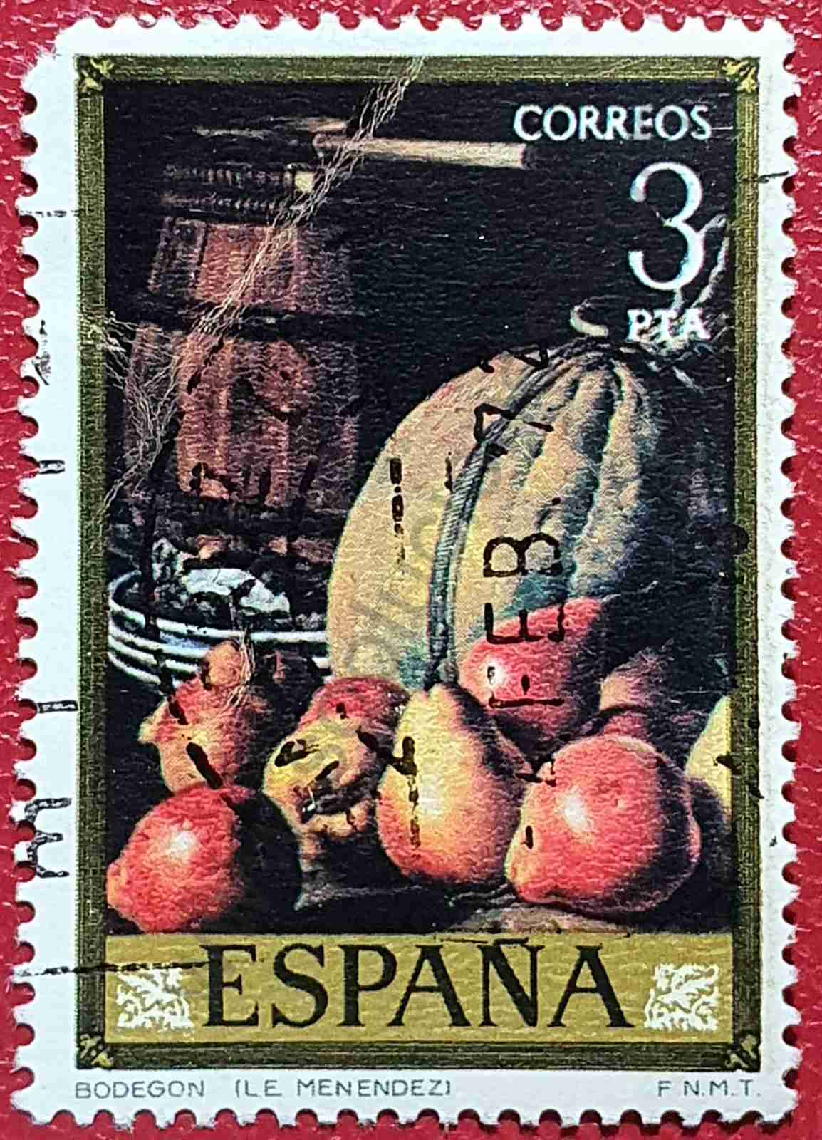 Sello España 1976 – Pintores 1976 – 3 PTA – Edifil 2362 – Bodegón Peras Melón y Barril